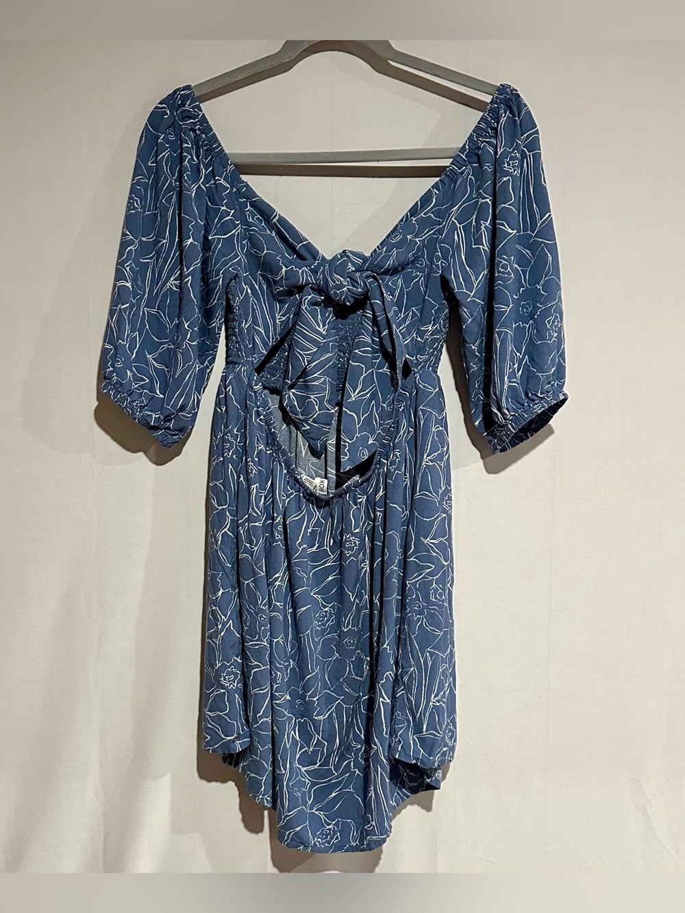 Roxy Smocked Floral Tie-Back Puff Sleeve Dress